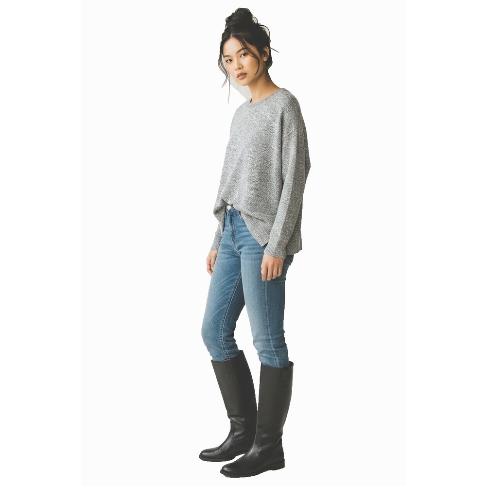 Lucky Brand Cloud Knit Sweater Women's L Gray Space Dye‎ Crewneck Pullover EUC